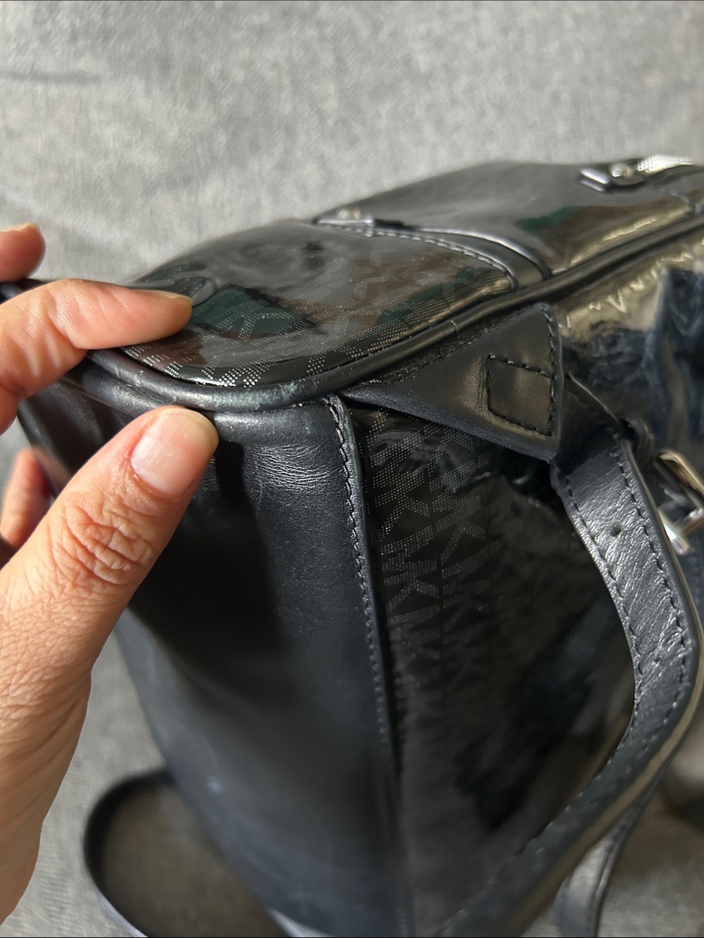 Michael Kors Rhea zip glossy Black MK Monogram Backpack - Picture 5 of 12